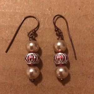 Three Ball Red and Pearl Earrings